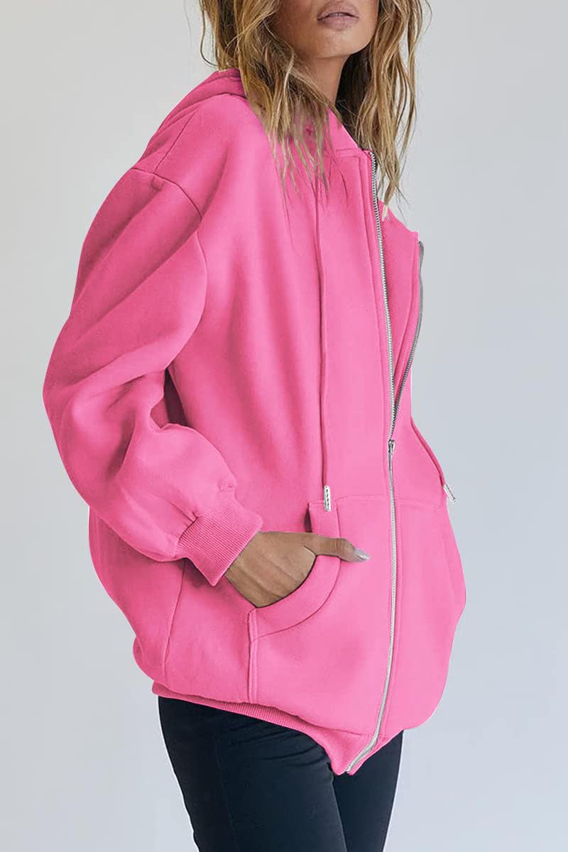 Timuspo Sweat à capuche pour femmes, long, surdimensionné, avec fermeture éclair, pour l’automne et l’hiver
