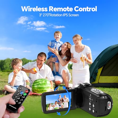 FIREFOTO Videokamera 4K Camcorder, 42MP Vlog Kamera mit 18x Digitalzoom & 3 Zoll 270° Drehbarem Display, YouTube Kamera mit LED-Fülllicht, Webcam-Funktion, 2 Akkus, 32GB SD-Karte und Fernbedienung – Bild 5