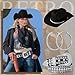 Maiteenly Western Costume for Women Black Cowgirl Hat with Rhinestones 70s 80s Disco Fringe Bodysuit Belt Necklace Earring(Medium)