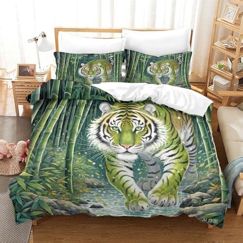 Housse de couette tigre en microfibre douce anti-plis dotée d'une fermeture éclair cachée