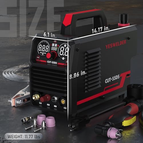 Image of YESWELDER CUT-55DS Plasma Cutter, 55Amp Non-Touch Pilot Arc Air Power, Large Digital Display 110 /220V Dual Voltage IGBT Inverter Plasma Cutting Machine with ETL Approved