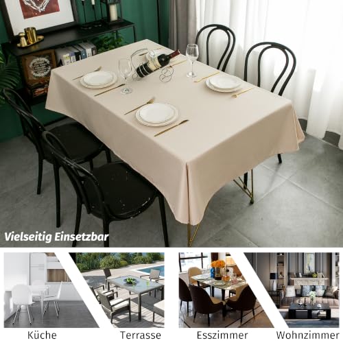 Yeahshion Tischdecke Rechteckig Schmutzabweisend, Beige 140 x 240 cm, Polyester-Leinen-Effekt, wasserdichte Tischdecke für Tisch… – Ansicht 2