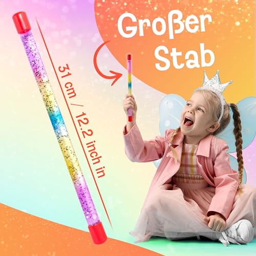 Tiwoca Zauberstab Kinder, Magic Wand, bunter Glitzerstab mit Flüssigkeit 31 cm – stilvolles Kinderkostüm Zubehör für die kleine Prinzessin, Fee oder den Zauberer – Zauberstab Glitzer