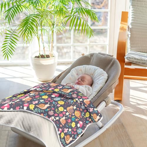 Image of Baby Swaddle Blanket for Baby Girls and Boys Soft Security Bed and Play Blanket for Toddler and Infant 30X40in Cartoon-Style Snails Mushrooms and Flowers