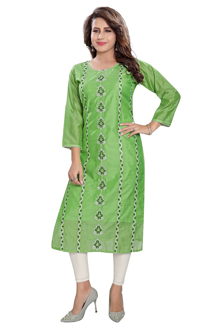 DARIKA Green Colour Silk Kurti for Women Solid in Plus Size & Small Size.
