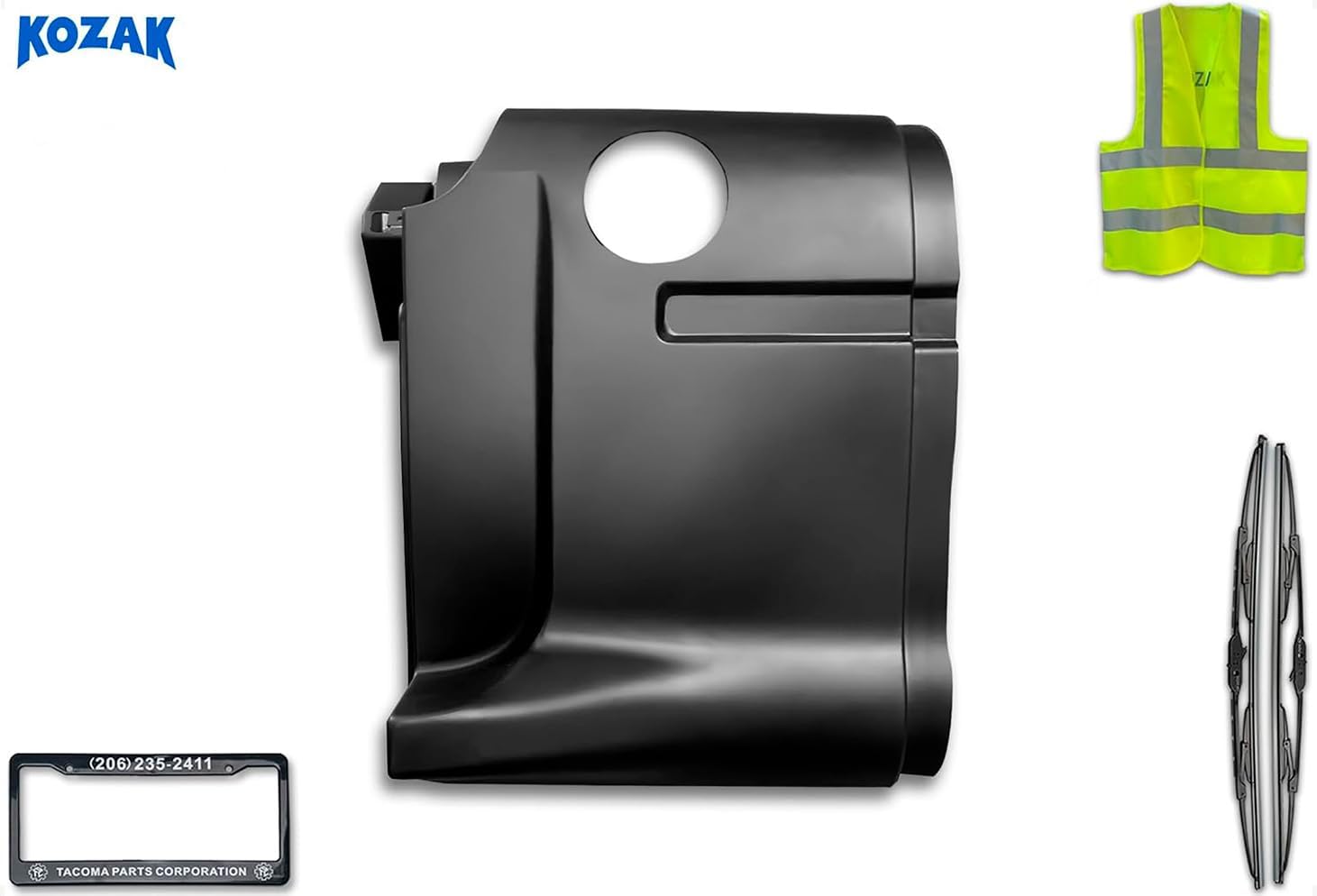 KOZAK Mid Center Cab Skirt/Side Fairing (Left Driver Side) Compatible with Peterbilt 387 PLUS Logo, License Plate Frame, 2X 22 Windshield Wipers and Vest