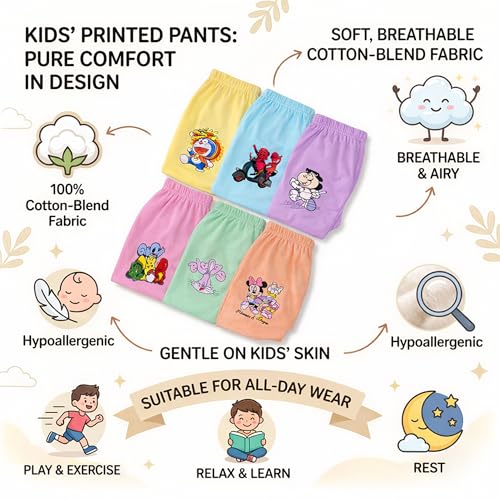 Image of Cotton Baby Boys' Pyjamas, Printed Boys and Girls Cotton Pajama Pants, Unisex Baby Pajamas, Kids Baby Track Pant (Pack of 6) (Multicolour)