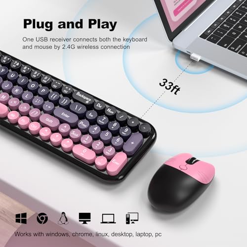 Image of KNOWSQT Wireless Keyboard and Mouse Combo - CherryPink-Gradient 2.4G Full-Size Typewriter Cute Colorful Keyboards - USB Plug and Play, for Windows, Laptop, Computer, PC, Desktop