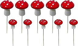 10Pcs Red Garden Stakes Mushroom Miniatures Indoor Outdoor Silhouette Fairy Garden Lawn Yard Decorations Inset Craft Decorative Stakes,Outdoor Decor,Patio, Lawn and Gardens