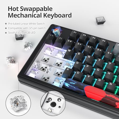 Image of Owpkeenthy 75% Gasket Mounted Mechanical Gaming Keyboard Hot Swappable, Wired 87 Keys South-Facing RGB Keyboard with Quiet Linear White Switch Cherry Keycaps for Win mac (Black)