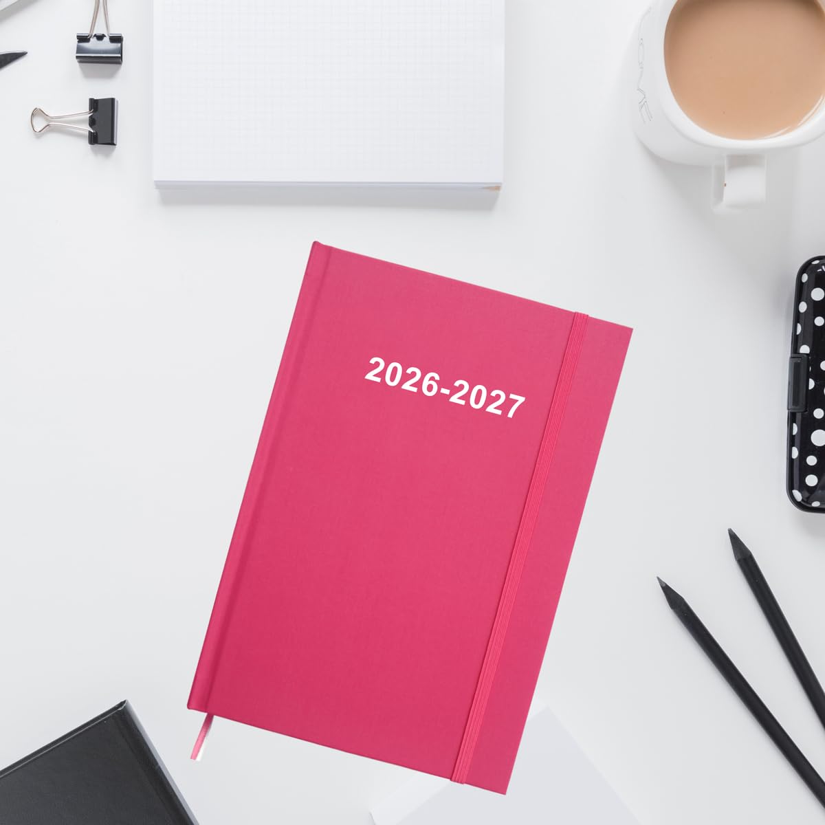 Planer 2025 – planer tygodniowy i miesięczny od stycznia 2025 do grudnia 2025, agenda 2025 z kieszenią wewnętrzną, elastyczną taśmą, twardą okładką, idealny organizer na co dzień, 14 x 20 cm, różowy