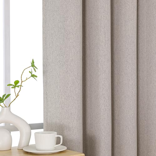 Image of Joydeco 100% Blackout Curtains 84 Inch Length 2 Panels Set, Thermal Insulated Long Curtains& Drapes 2 Burg, Room Darkening Drapes for Bedroom Living Room Window (Linen, W52 x L84 Inch)
