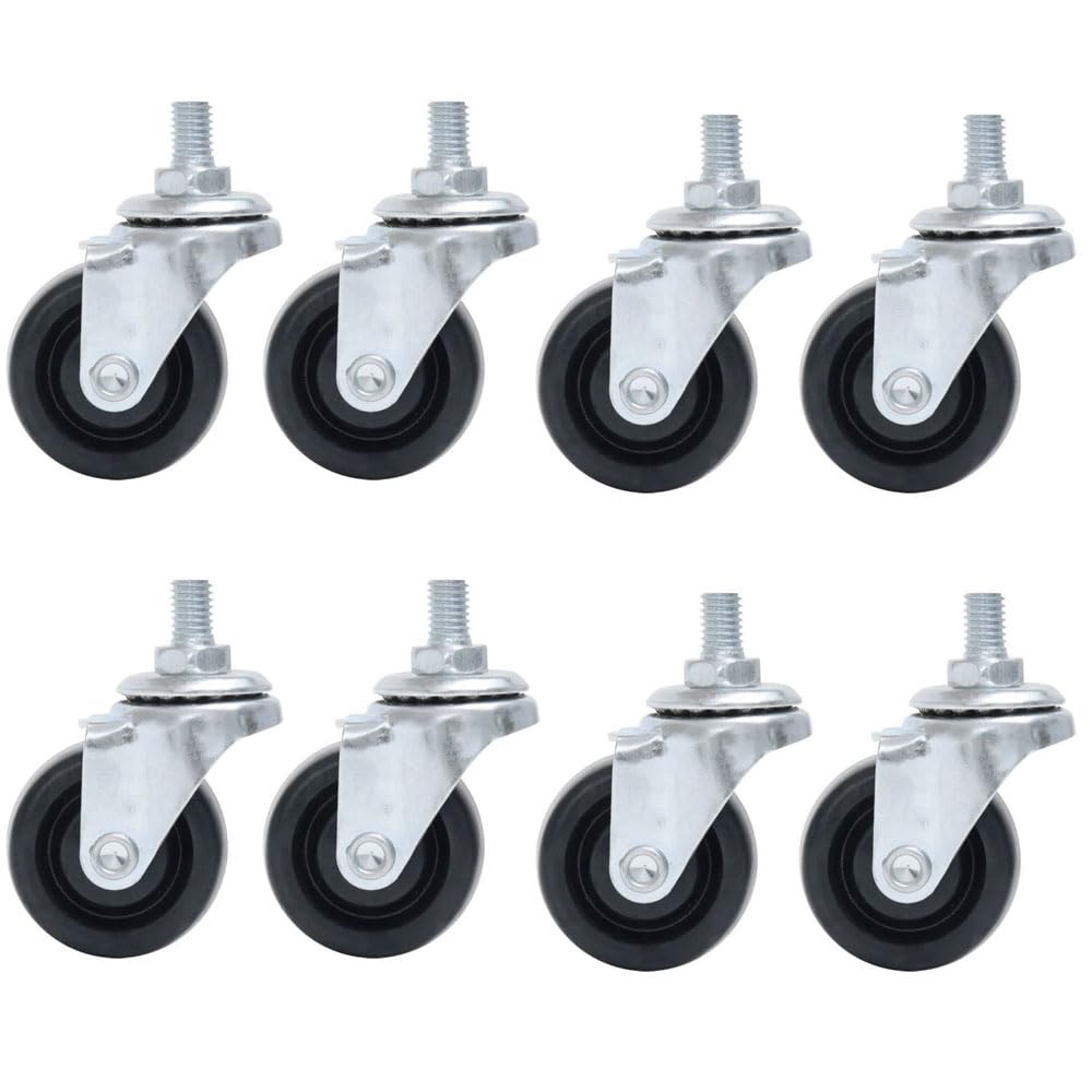 Swivel Rubber Caster Wheels for Shelves Heavy Duty 1 Inch Black Caster Wheel Threaded Stem Mount Caster Wheel Polyurethane Wheels (Pack of 8) (White)