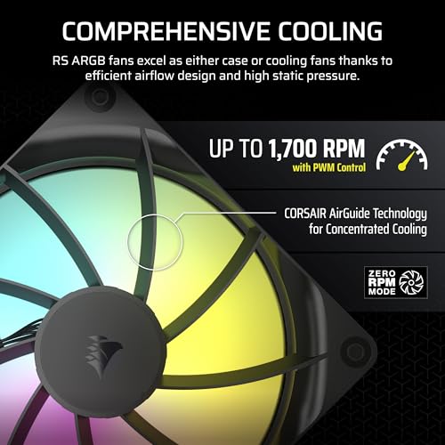 Image of CORSAIR RS140 ARGB 140mm PWM Fan - Daisy-Chain Connection - Low-Noise - Magnetic Dome Bearing - Single Pack - Black