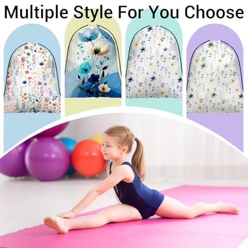 Image of Gymnastics Grip Bag Blue Poppy Flower Gymnastics Pouch Lightweight String Athlete Bag