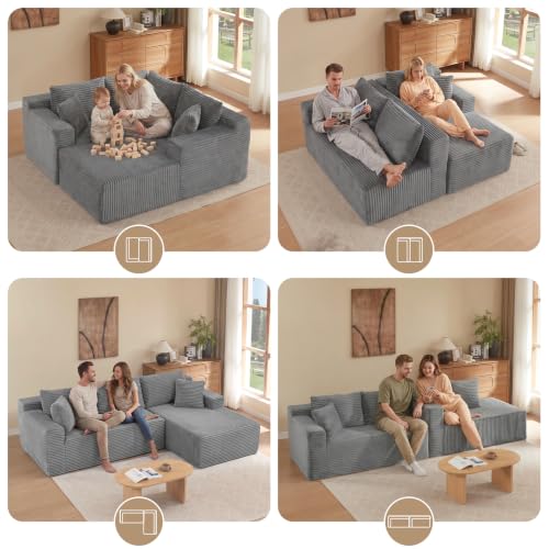 Image of Boneless Couch, 102.4 inch Sectional Couches for Living Room with L Shape Sofa | Cloud Couch Sectional with Chaise, Modular Cloud Sofa with Deep Seat, No Assembly, Beige, Corduroy, Right Chaise