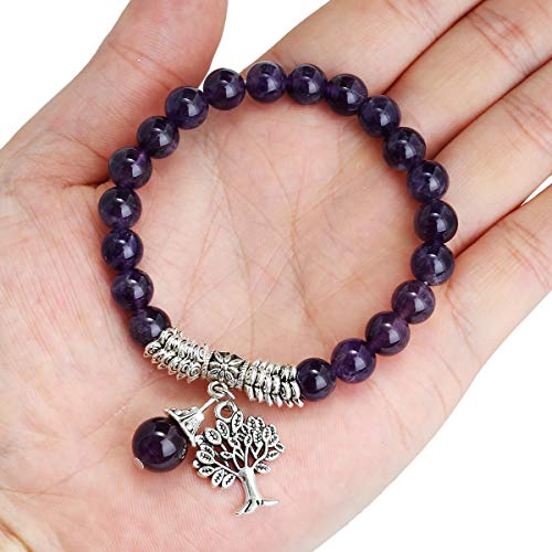Tumbeelluwa Beaded Bracelets Semi Precious Stone Yoga Beads Healing Crystals Tree Of Life Charm Chakra Bracelet Handmade Jewelry For Women,Amethyst #TOP2