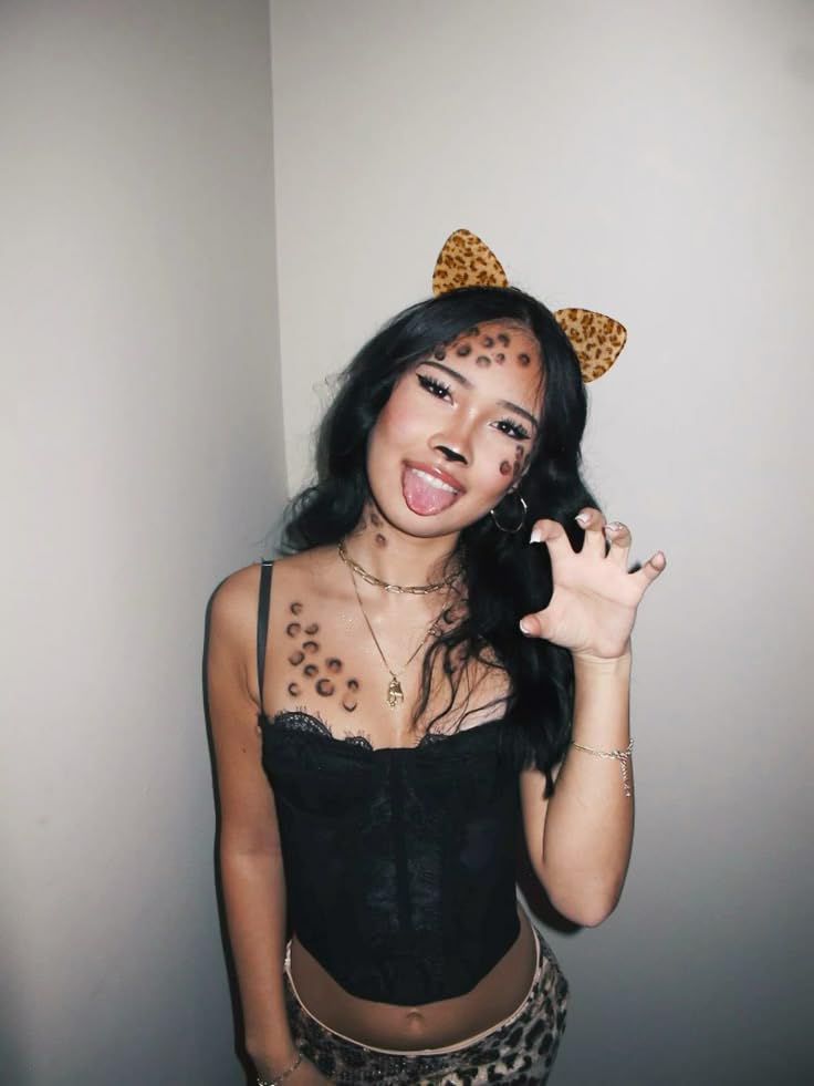 WOVOWOVO Leopard Ears for Women Halloween Leopard Ear Headband Furry Cat Ears Headbands Cheetah Cat Ear Adult Cosplay Costume Accessories - Image 4