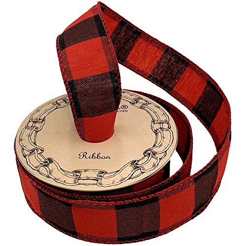 Image of Red Black Buffalo Check Ribbon - 1 1 /2 inch x 10 Yards, Wired Edge, Christmas, Checkered, Wreath, Presents, Gift Bow, Garland, Swag, Bows, Gift Basket, Fall, Plaid Ribbon, Valentine's Day