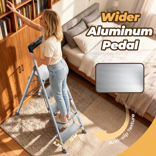 HBTower 5 Step Ladder, Lightweight Aluminum Folding Step Stool - Image 3