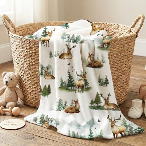 Image of Baby Blanket for Boys Girls, Baby Deer Woodland Animals Baby Blankets for Son Daughter, 30x40 inches Super Soft Fleece Blanket for Newborn Infant, Lightweight Bed Throw Nursery Blanket