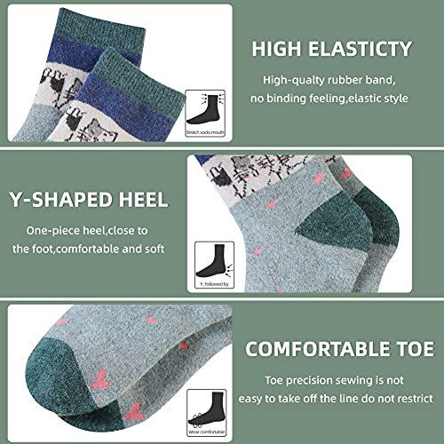 Image of Velice Wool Socks for Women Merino Wool Boot Hiking Thick Thermal Warm Winter Crew Cushion Cozy Work Socks 5 Pairs