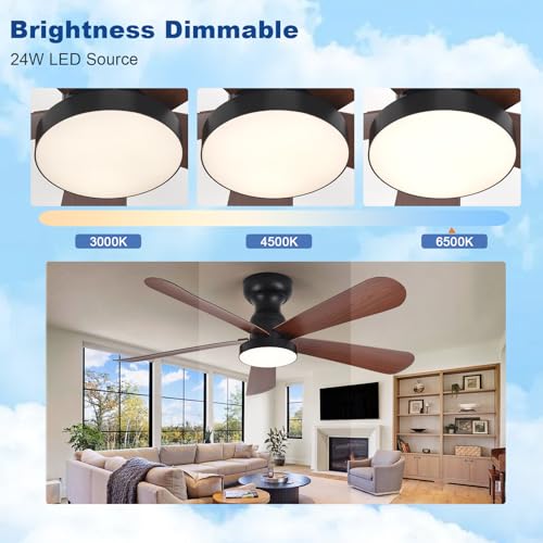 Image of Depuley Small Ceiling Fan with Lights: 42-Inch Flush Mount Fan with Light and Remote - Low Profile Ceiling Fans Reversible Quiet DC Motor for Bedroom Living Room Indoor Outdoor, Walnut