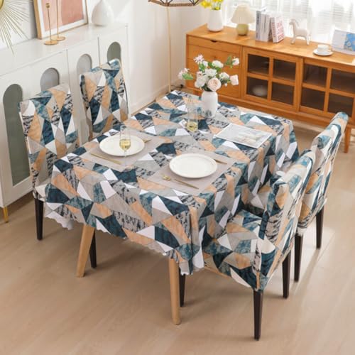 Image of Styleys Dining Chair Cover with Table Covers for Kitchen Waterproof Dining Table Cloth (1 Table Cover + 6 Chair Cover, Antique Prism, CTSD3148)