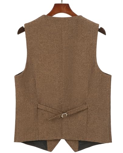 Bylunta Hunting Aged Mens Tweed Waistcoats Herringbone Vests Wedding Retro Casual Wool Business thumb #6