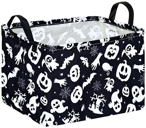 Image of Happy Halloween Ghost Storage Basket Gift Laundry Bins Collapsible Storage Baskets Box Laundry Nursery Hamper for Home and Office Decoration with Handles