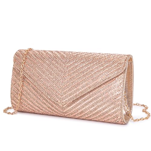 BBTT.ful Womens Evening Handbags Envelope Clutch Purses Ladies Crossbody Bags Rhinestone Wedding Bag Shoulder Bag for Women (champagne)