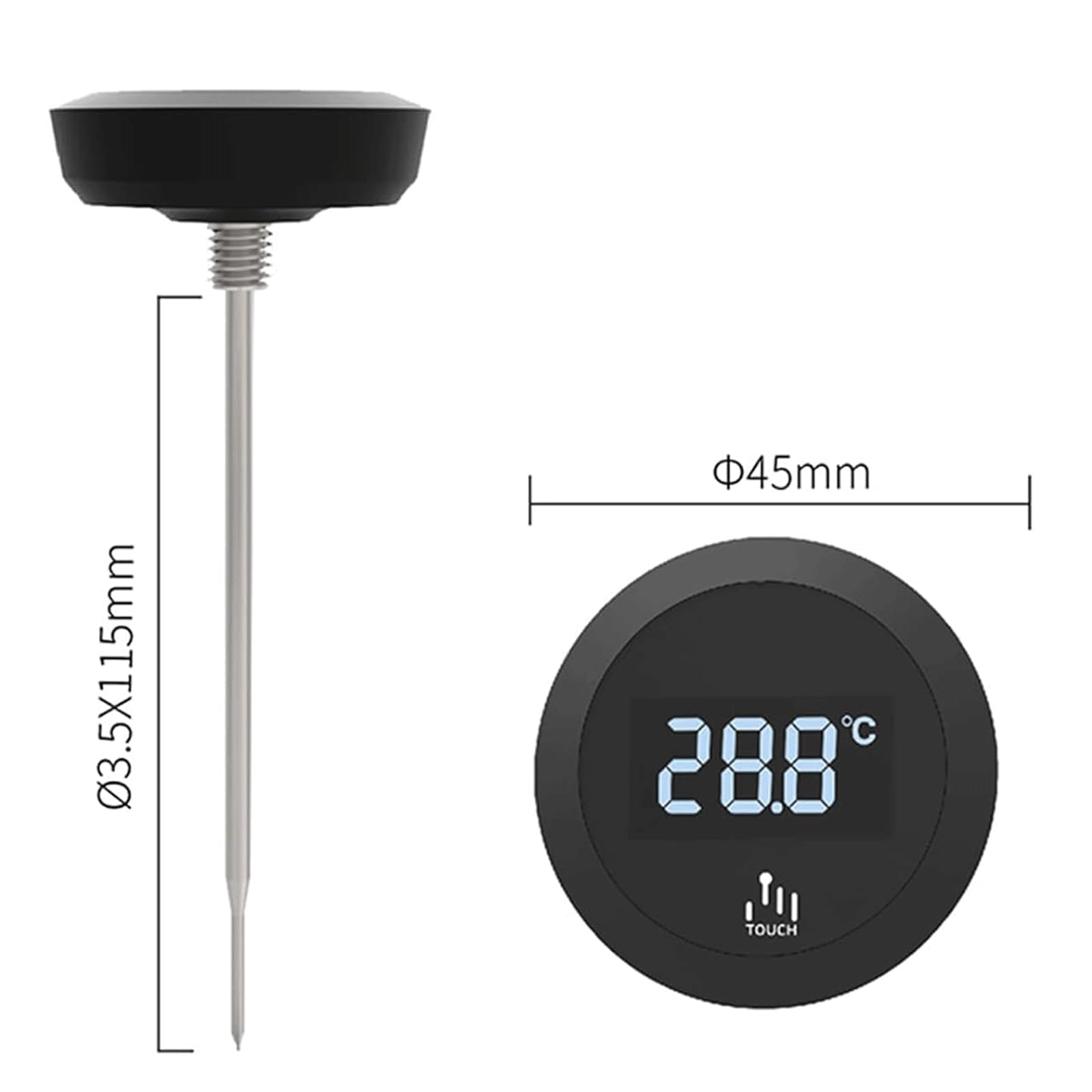 KRILLIQ Termometro con Display Digitale Touch Screen Cruscotto Rotondo con sonda Lunga Termometro Ultra Veloce per friggere con Olio per Barbecue
