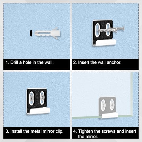 Image of 8pcs Frameless Mirror Holder, Heavy Duty Mirror Hangers Clips Metal Mirror Holder Kit Metal Mirror Brackets with Screws Rubber Pads for Wall Mounting Frameless Mirror(Double Hole Silver)