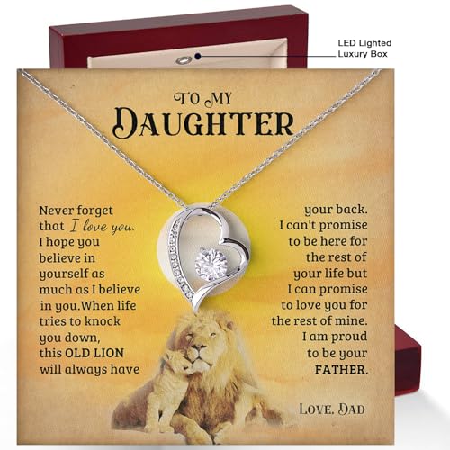 Beautiful Gift for Daughter From Dad - 'Never Forget That I Love You' Necklace - 14K White Gold Finish With Inspirational Message Card and Luxury Box