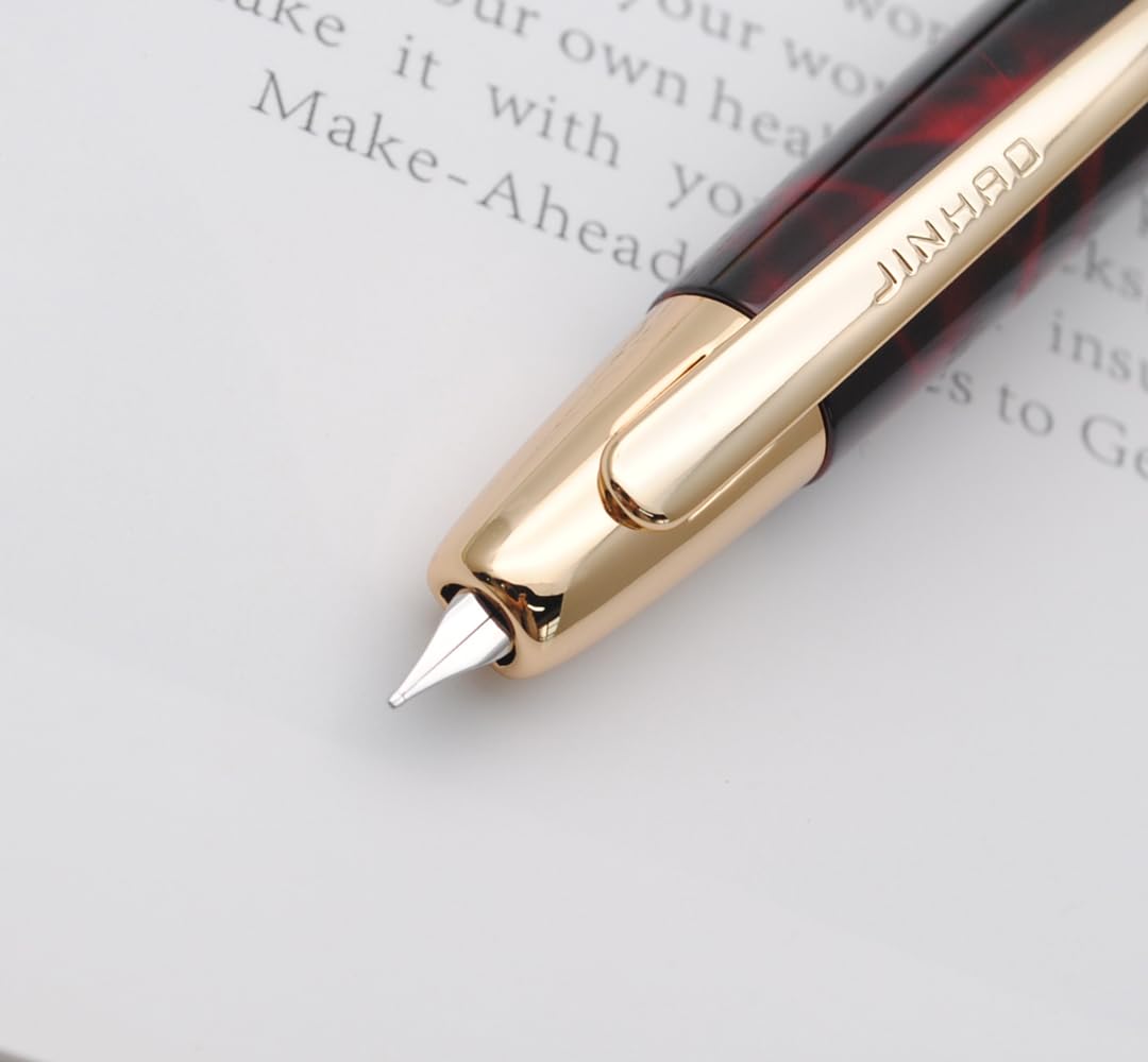 JINHAO Pióro wieczne z 10 tłoczeniami, chowane, metalowe pióro z konwerterem atramentu, stalówka F 0,5 mm, czerwone agat