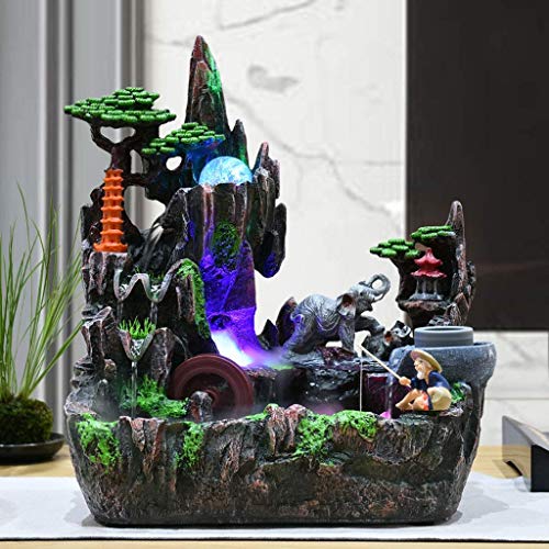 FMOGE Innenbrunnen Lucky Elephant Desktop-Brunnen Künstlicher Bergsteinpavillon Und Drehrad Innendekorationsbrunnen Kreativer Innenbefeuchter Geeignet Für Wohnzimmer Schlafzimmer Büro I. - Image 5