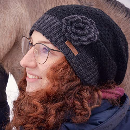 McRon Damen Gefüterte Beanie Wintermütze Luna Schwarz – Bild 4