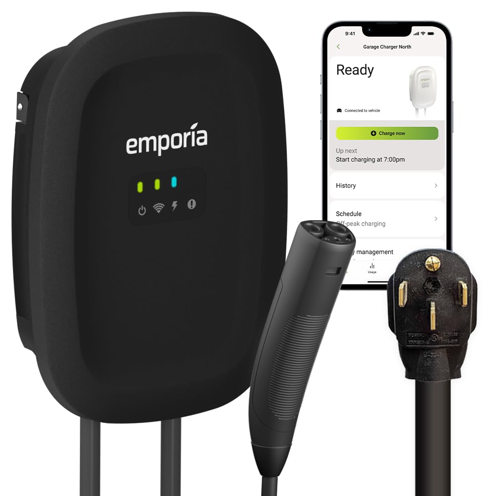 EMPORIA ENERGY Level 2 EV Charger - NEMA 14-50 EVSE with NACS, Tesla Compatible - 48 Amp Level 2 EV Charger, 240V EV Charging Station, UL/Energy Star, Cord