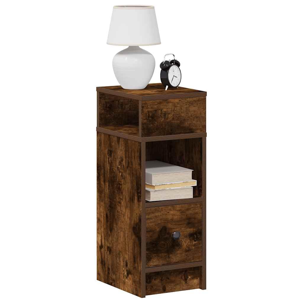 SXZenSpace 858623 Bedside Cabinets 2 pcs with Drawer Smoked Oak 25x31x66 cm Tables Drawers Cabinet Side End Table Nightstand Storage Organizer Home Stand for Bedroom