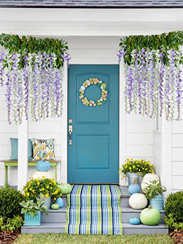 DearHouse 12 Pack 3.6 Feet Artificial Fake Wisteria Vine Ratta Hanging Garland Silk Flowers String Home Party Wedding Decor (Purple 2)