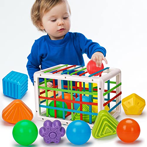 Image of Montessori Shape Sorter & Sensory Building Toys - 6 Baby Ball & Shape Toys for 1-12 Months Old Boys & Girls