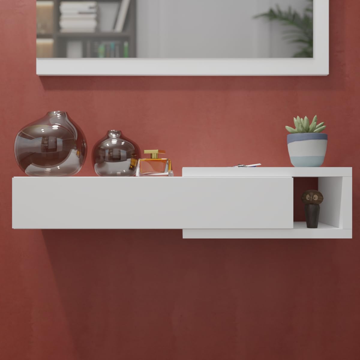 Homey Mueble Recibidor Horizontal, Modelo Alais, Práctico y Funcional, Color Blanco, Medidas: 91,5 cm Largo x 26 cm Fondo x 69,2 cm Alto