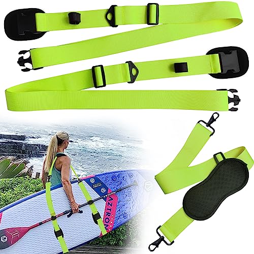 JEEZAO SUP Shoulder Strap, Adjustable Surfboard Carry Strap, Heavy Duty Paddleboard Carry Strap with Padded Shoulder Strap for Kayak, Paddle Board, Longboard, Stand Up Paddle Board (Green)