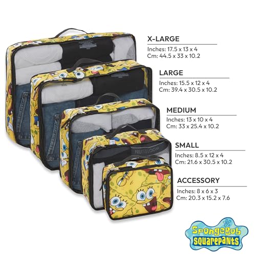 SpongeBob SquarePants Packing Cubes Set – 5-Piece Travel Luggage Organizer with SpongeBob, Patrick & Mr. Krabs – Fun Packing Essential for Kids, Teens, and Adults3