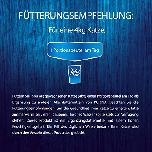 Felix Soup, Suppe für Katzen mit zarten Stückchen, Sorten-Mix, 8er Pack (8 x 6 Beutel à 48g)