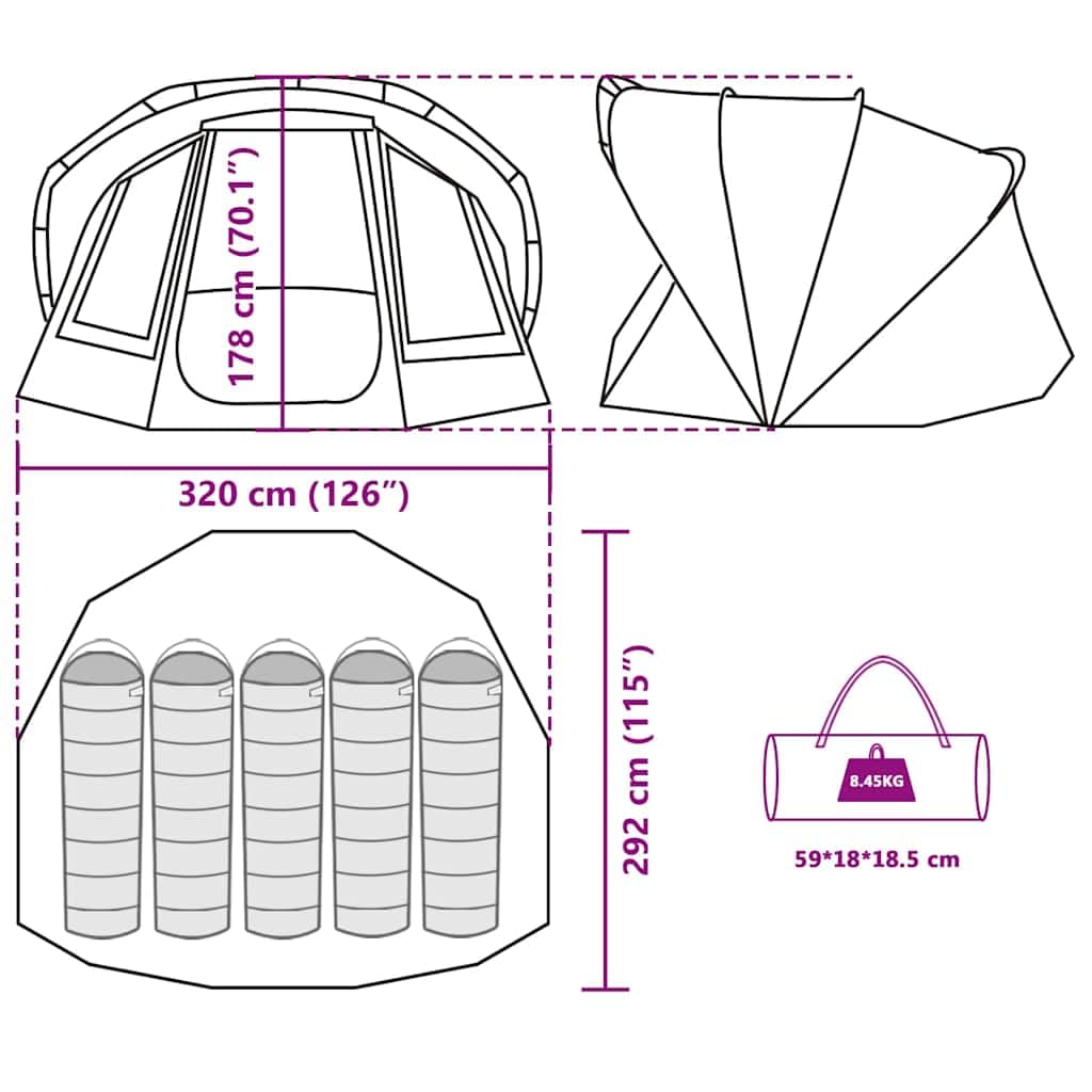 vidaXL Tienda de Pesca para 5 Personas Impermeable marrón, Tienda de campaña, Refugio de Pesca, Refugio de Camping, Tienda de Camping