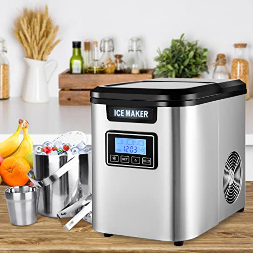 Cecaylie Eiswürfelbereiter 150W Eiswürfelmaschine Edelstahl Ice Maker 12kg 24h 3 Würfelgrößen 2.2 Liter Wassertank mit… – Bild 8