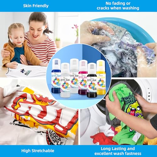 Image of DTF Ink 5Color Kit 600ml Heat Transfer Ink Refill ET-8550 I3200 | Auto-Fill Ink Kit for L1800,ET-2850,R1390,XP600,XP-15000,DX5,DX7,TX800,L800,1430,P400 for All DTF Printers&Film(2Wh,CMYK)