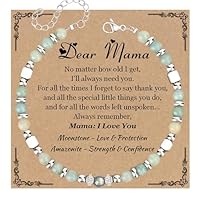 Bracelet for Women Gift - 4MM Natural Amazonite Moonstone Beads Bracelets, Stainless Steel Adjustable Claps, Mother's Day Christmas Birthday Graduation Jewelry Gifts for Mama Sister Friend Her(Mama)