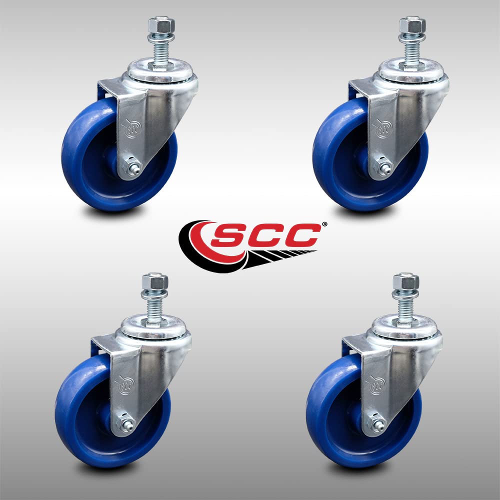 Stainless Steel Solid Polyurethane Swivel Threaded Stem Caster Set of 4 w/4